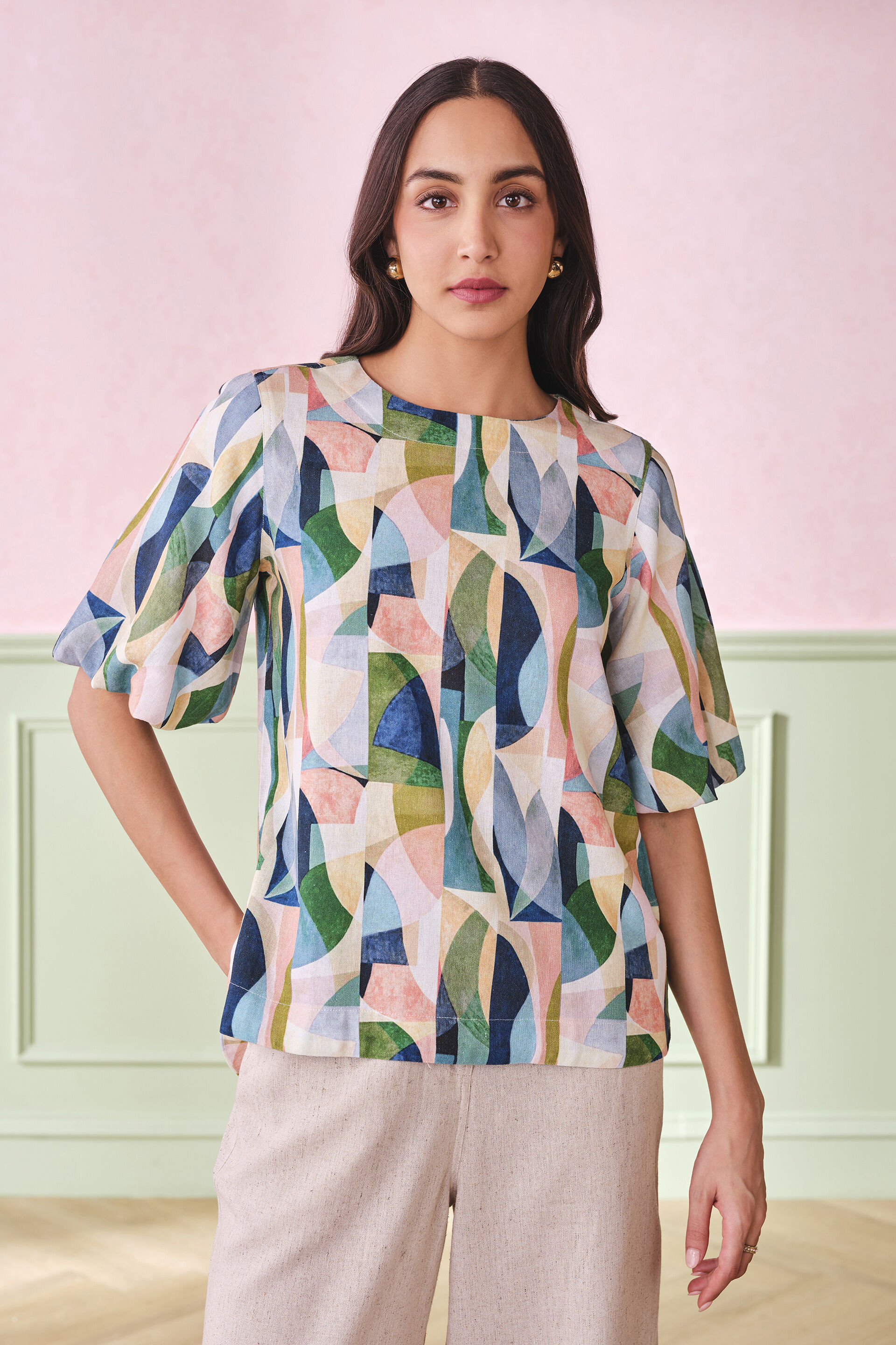 Geo Penchants Viscose Blend Top, Multi Color, image 2